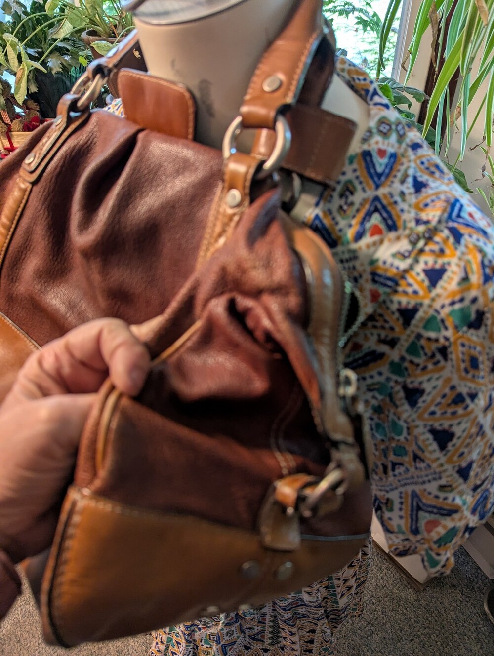 Cole Haan Burgundy Tan Leather Satchel. - Picture 10 of 11